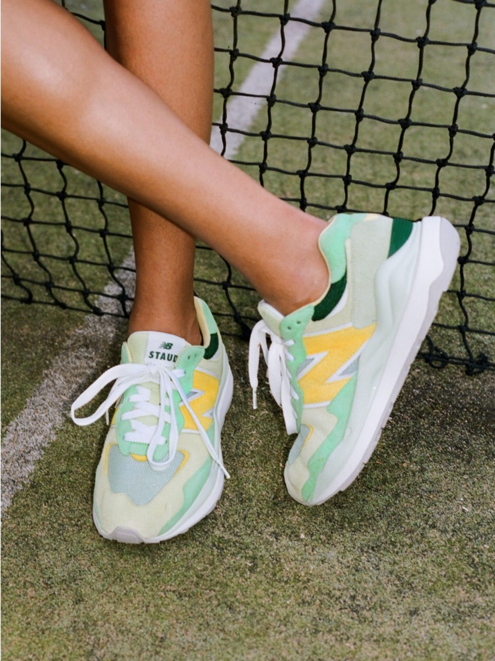 Staud x New Balance Pale Green and Yellow Retro Runner